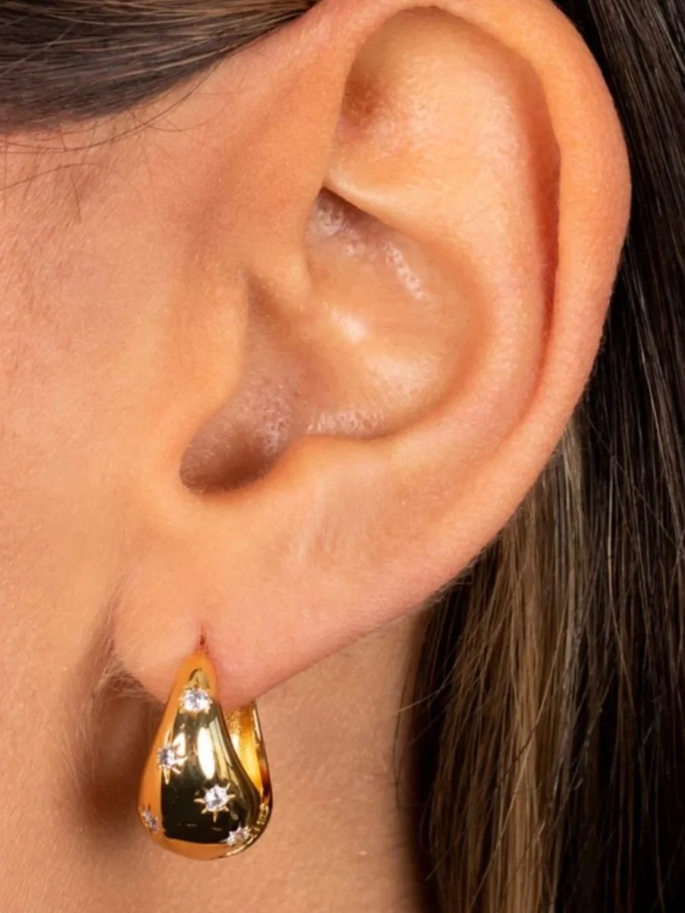 Gold Starburst Hoop Earrings, Starry Hoop Earrings, Star Huggie Hoop Earrings